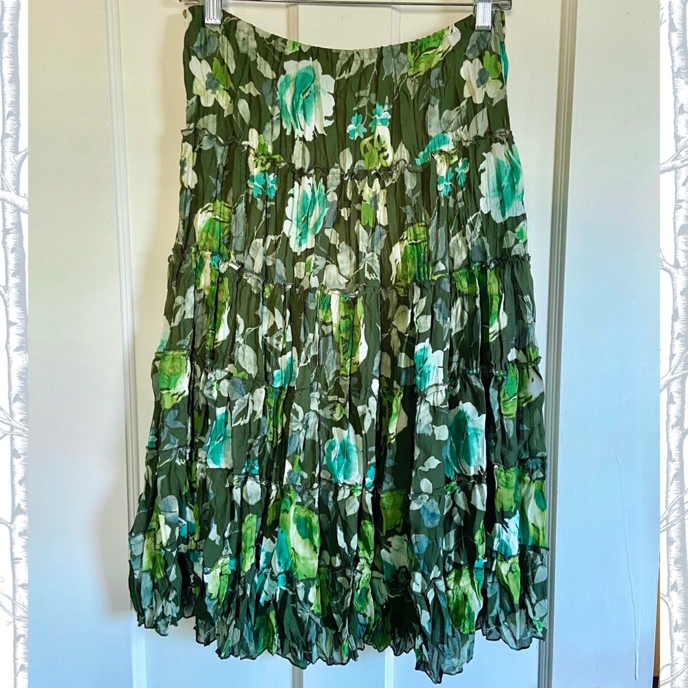 Mossimo Aqua Floral Flare Skirt Sz Medium 30 Waist